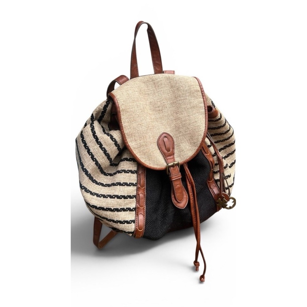 LUCKY BRAND Kendal Striped Woven Blend Backpack Rucksack Bag Shoulder Linen